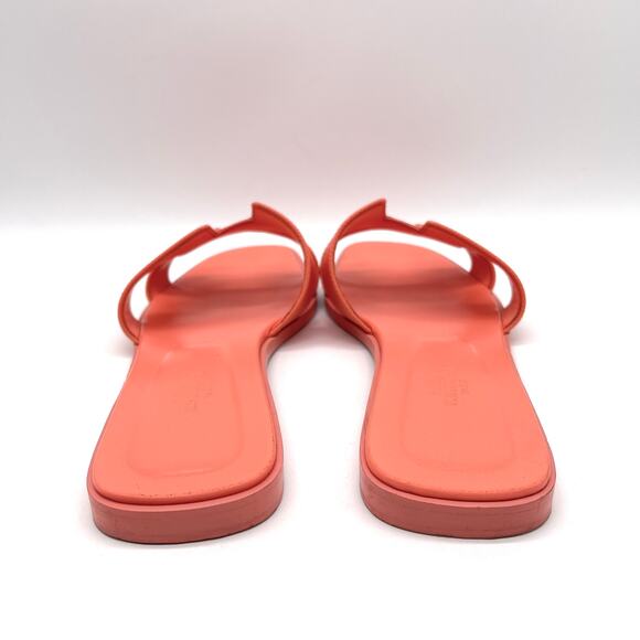 HERMES Oran Sandal Orange Joey Epsom Womens Size 39 Calf Leather Flat - Picture 5 of 16